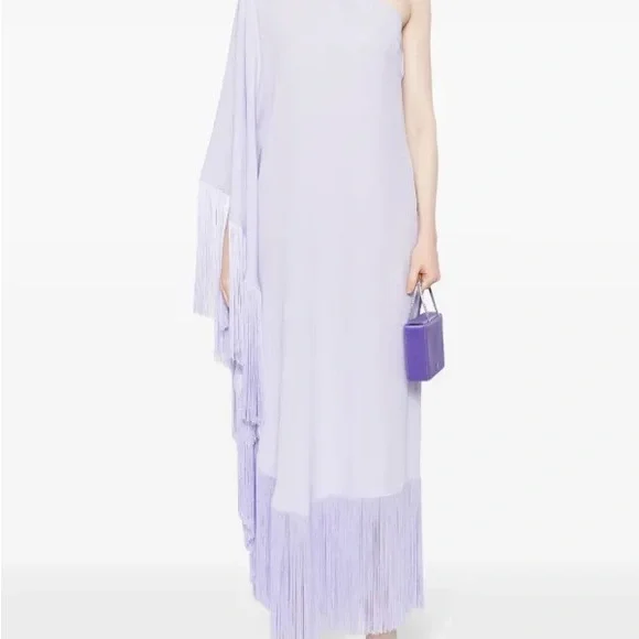 Taller Marmo Spritz One-sleeve Fringed Crepe Gown - Purple - Picture 5 of 10